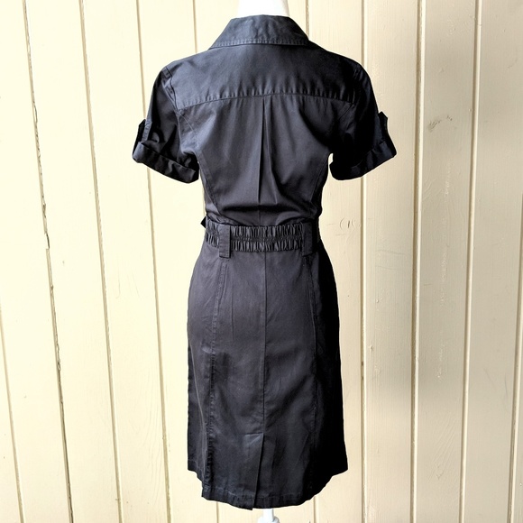 Stretch Black Shirt Dress W/Belt & Pockets 2 - Picture 8 of 8